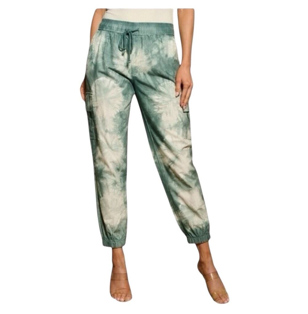Promesa Green White Tie Dye Cargo Jogger Pants Drawstring Utility Small